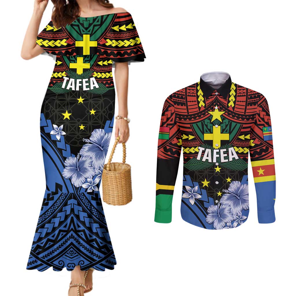 Personalised Vanuatu Tafea Province Couples Matching Mermaid Dress and Long Sleeve Button Shirt Unique Tropical Tribal Pattern LT01 Colorful - Polynesian Pride