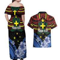 Personalised Vanuatu Tafea Province Couples Matching Off Shoulder Maxi Dress and Hawaiian Shirt Unique Tropical Tribal Pattern
