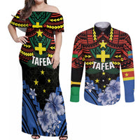 Personalised Vanuatu Tafea Province Couples Matching Off Shoulder Maxi Dress and Long Sleeve Button Shirt Unique Tropical Tribal Pattern LT01 Colorful - Polynesian Pride