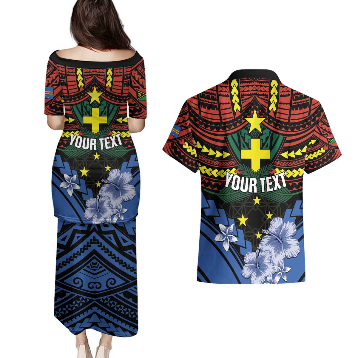 Personalised Vanuatu Tafea Province Couples Matching Puletasi and Hawaiian Shirt Unique Tropical Tribal Pattern LT01 - Polynesian Pride