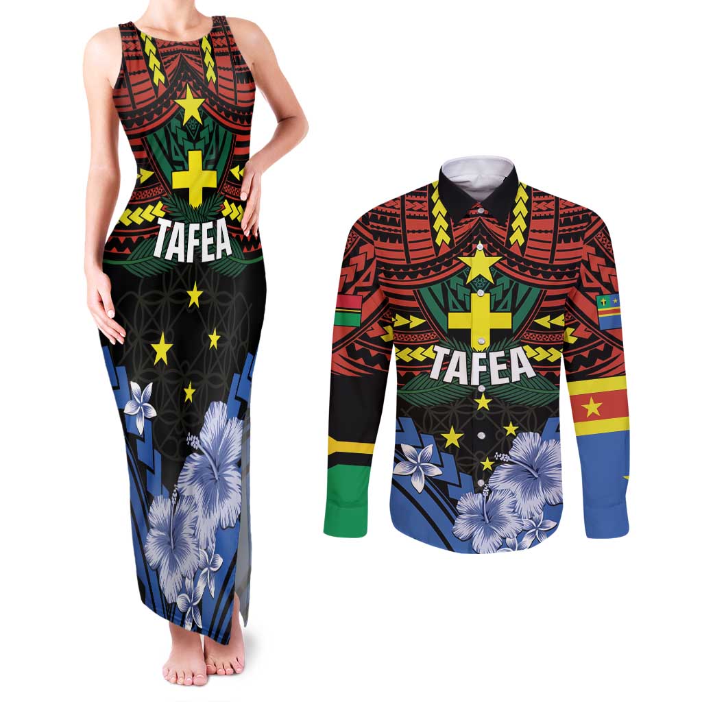Personalised Vanuatu Tafea Province Couples Matching Tank Maxi Dress and Long Sleeve Button Shirt Unique Tropical Tribal Pattern LT01 Colorful - Polynesian Pride