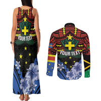 Personalised Vanuatu Tafea Province Couples Matching Tank Maxi Dress and Long Sleeve Button Shirt Unique Tropical Tribal Pattern LT01 - Polynesian Pride