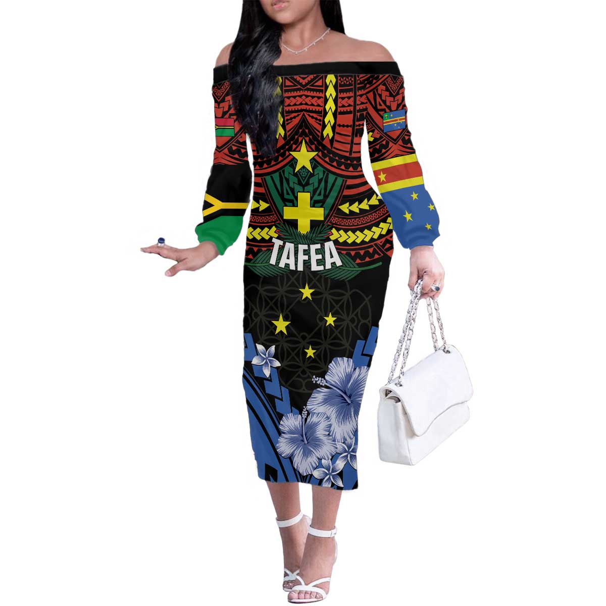 Personalised Vanuatu Tafea Province Family Matching Off The Shoulder Long Sleeve Dress and Hawaiian Shirt Unique Tropical Tribal Pattern