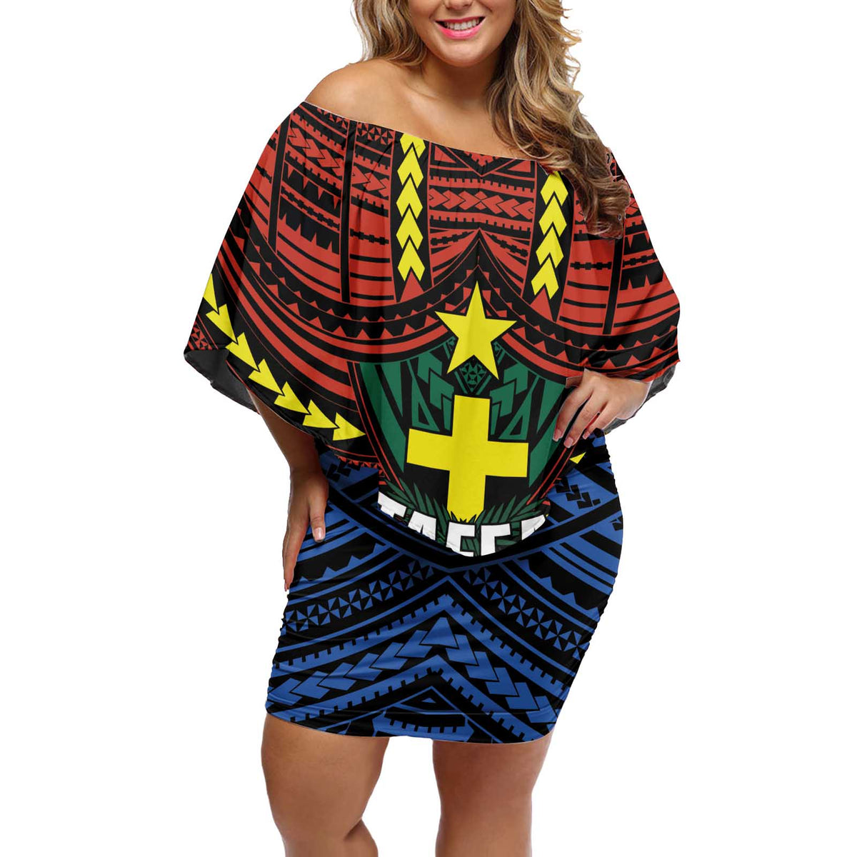 Personalised Vanuatu Tafea Province Off Shoulder Short Dress Unique Tropical Tribal Pattern LT01 Women Colorful - Polynesian Pride