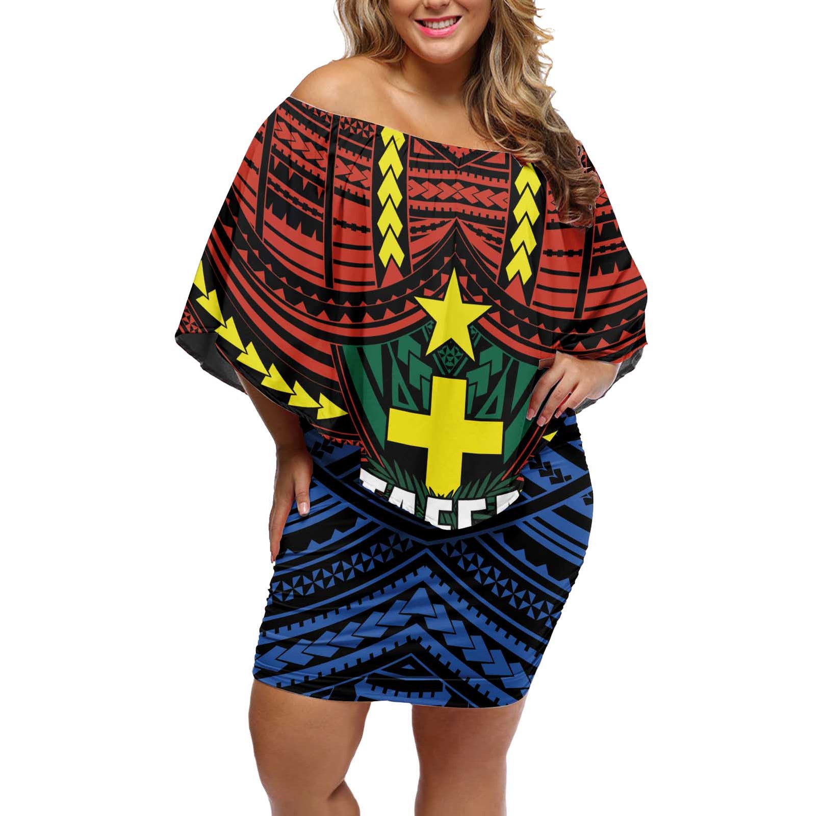 Personalised Vanuatu Tafea Province Off Shoulder Short Dress Unique Tropical Tribal Pattern LT01 Women Colorful - Polynesian Pride