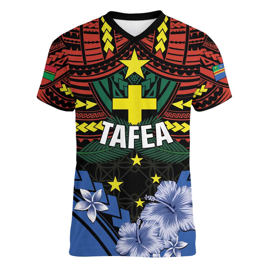 Personalised Vanuatu Tafea Province Women V-Neck T-Shirt Unique Tropical Tribal Pattern LT01 Female Colorful - Polynesian Pride