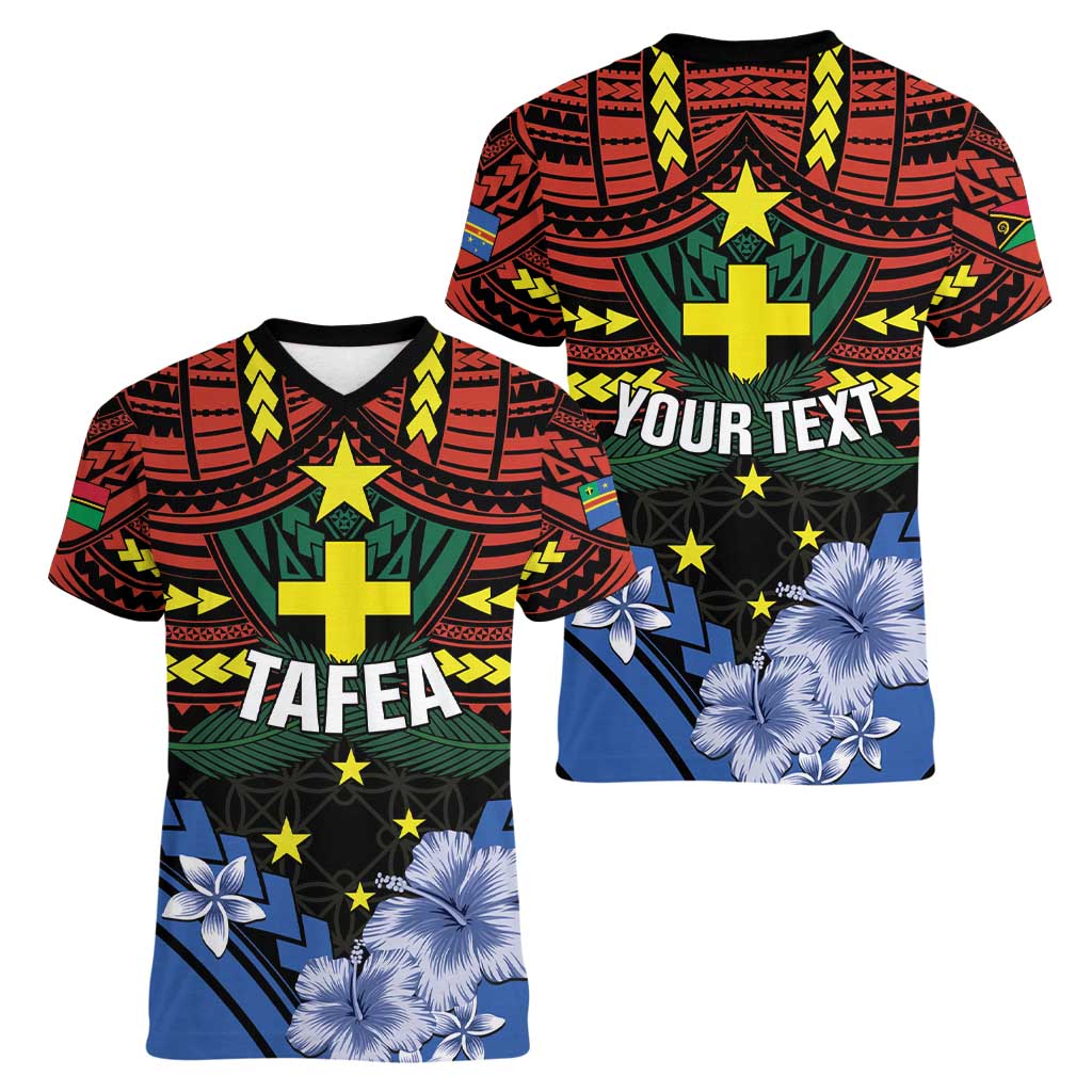 Personalised Vanuatu Tafea Province Women V-Neck T-Shirt Unique Tropical Tribal Pattern LT01 - Polynesian Pride