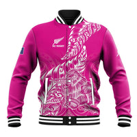 Custom New Zealand Rugby Silver Fern Baseball Jacket Aotearoa Kiwi Maori Pink Version - Polynesian Pride