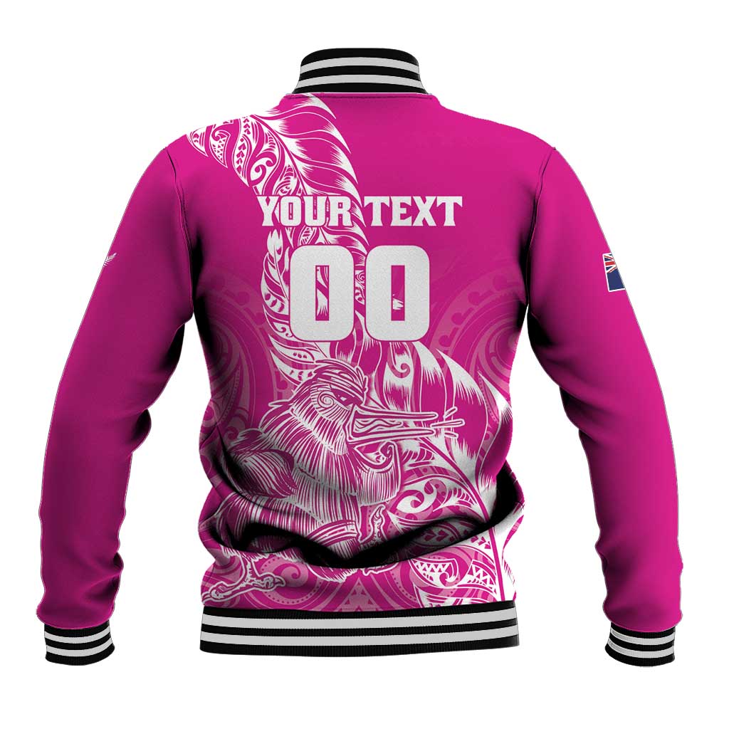 Custom New Zealand Rugby Silver Fern Baseball Jacket Aotearoa Kiwi Maori Pink Version - Polynesian Pride