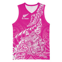 Custom New Zealand Rugby Silver Fern Basketball Jersey Aotearoa Kiwi Maori Pink Version - Polynesian Pride