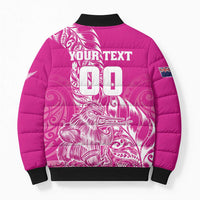 Custom New Zealand Rugby Silver Fern Bomber Puffer Jacket Aotearoa Kiwi Maori Pink Version - Polynesian Pride