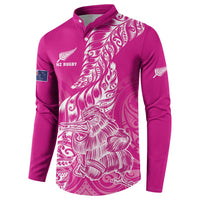 Custom New Zealand Rugby Silver Fern Button Sweatshirt Aotearoa Kiwi Maori Pink Version - Polynesian Pride