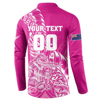 Custom New Zealand Rugby Silver Fern Button Sweatshirt Aotearoa Kiwi Maori Pink Version - Polynesian Pride