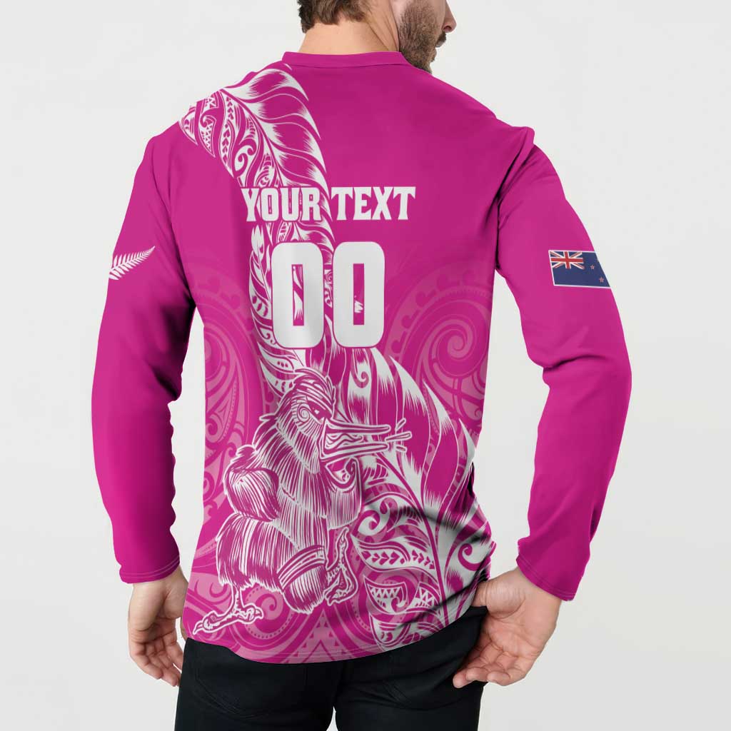 Custom New Zealand Rugby Silver Fern Button Sweatshirt Aotearoa Kiwi Maori Pink Version - Polynesian Pride