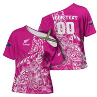 Custom New Zealand Rugby Silver Fern Cross Shoulder Shirt Aotearoa Kiwi Maori Pink Version - Polynesian Pride