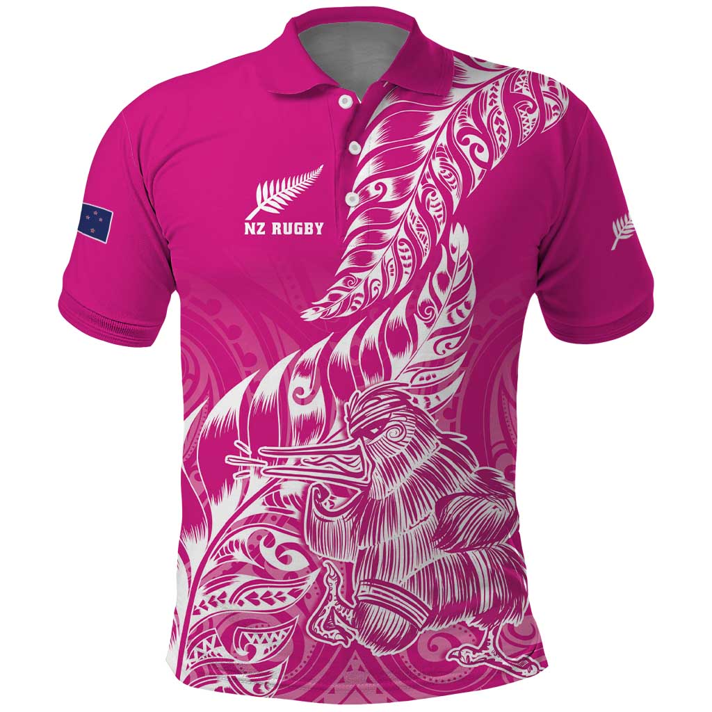 Custom New Zealand Rugby Silver Fern Polo Shirt Aotearoa Kiwi Maori Pink Version - Polynesian Pride