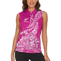 Custom New Zealand Rugby Silver Fern Women Sleeveless Polo Shirt Aotearoa Kiwi Maori Pink Version - Polynesian Pride