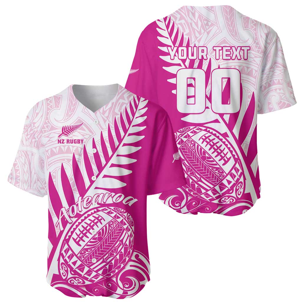 Custom New Zealand Rugby Silver Fern Baseball Jersey Aotearoa Maori Pink Version - Polynesian Pride