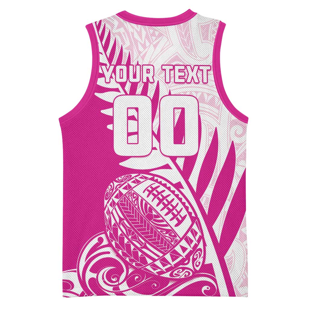 Custom New Zealand Rugby Silver Fern Basketball Jersey Aotearoa Maori Pink Version - Polynesian Pride