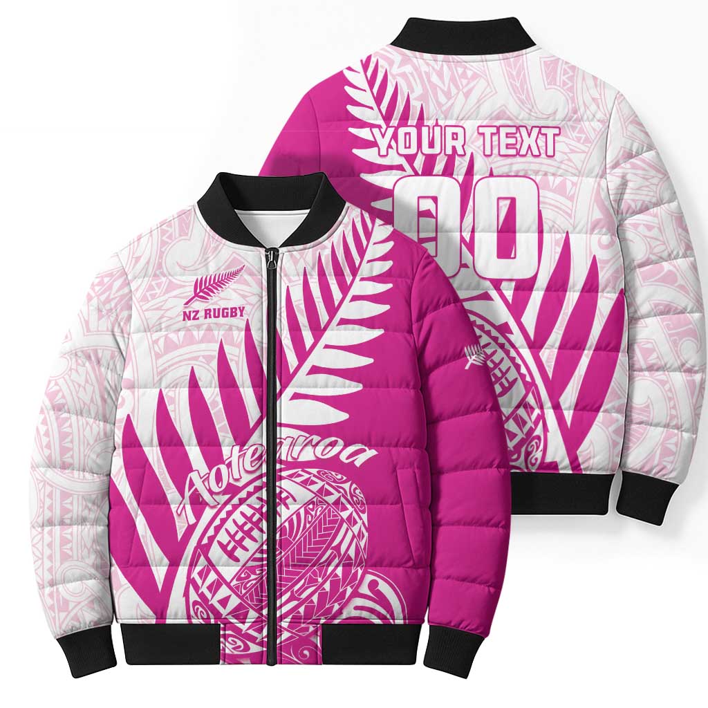 Custom New Zealand Rugby Silver Fern Bomber Puffer Jacket Aotearoa Maori Pink Version - Polynesian Pride