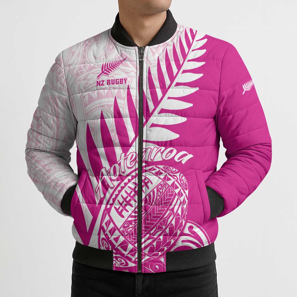 Custom New Zealand Rugby Silver Fern Bomber Puffer Jacket Aotearoa Maori Pink Version - Polynesian Pride
