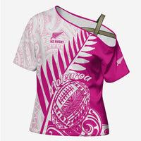 Custom New Zealand Rugby Silver Fern Cross Shoulder Shirt Aotearoa Maori Pink Version - Polynesian Pride