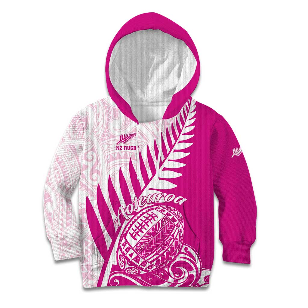 Custom New Zealand Rugby Silver Fern Kid Hoodie Aotearoa Maori Pink Version - Polynesian Pride