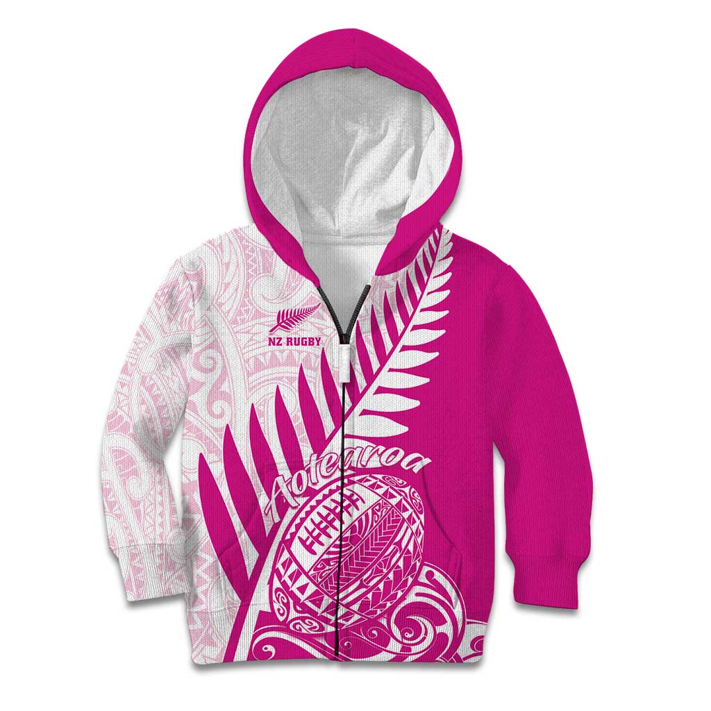 Custom New Zealand Rugby Silver Fern Kid Hoodie Aotearoa Maori Pink Version - Polynesian Pride