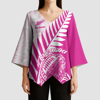 Custom New Zealand Rugby Silver Fern Kimono Sleeve Blouse Aotearoa Maori Pink Version - Polynesian Pride