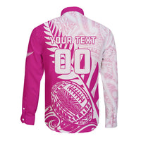 Custom New Zealand Rugby Silver Fern Long Sleeve Button Shirt Aotearoa Maori Pink Version - Polynesian Pride