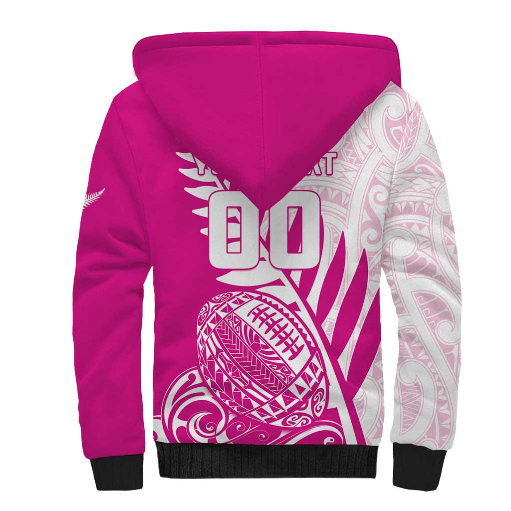 Custom New Zealand Rugby Silver Fern Sherpa Hoodie Aotearoa Maori Pink Version - Polynesian Pride