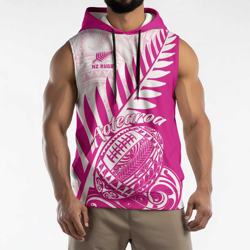 Custom New Zealand Rugby Silver Fern Sleeveless Hoodie Aotearoa Maori Pink Version - Polynesian Pride
