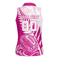 Custom New Zealand Rugby Silver Fern Women Sleeveless Polo Shirt Aotearoa Maori Pink Version - Polynesian Pride