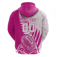 Custom New Zealand Rugby Silver Fern Zip Hoodie Aotearoa Maori Pink Version - Polynesian Pride