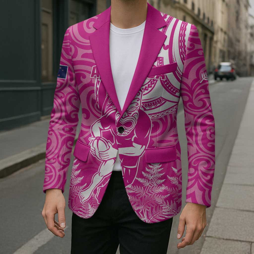 New Zealand Silver Fern Rugby All Pink Blazer Maori Tiki Player With Ta Moko Tribal - Polynesian Pride