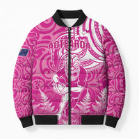 New Zealand Silver Fern Rugby All Pink Bomber Puffer Jacket Maori Tiki Player With Ta Moko Tribal - Polynesian Pride