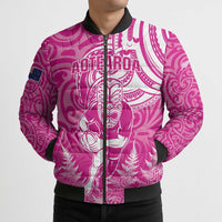 New Zealand Silver Fern Rugby All Pink Bomber Puffer Jacket Maori Tiki Player With Ta Moko Tribal - Polynesian Pride