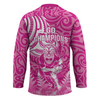 New Zealand Silver Fern Rugby All Pink Hockey Jersey Maori Tiki Player With Ta Moko Tribal - Polynesian Pride