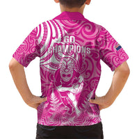 New Zealand Silver Fern Rugby All Pink Kid Hawaiian Shirt Maori Tiki Player With Ta Moko Tribal - Polynesian Pride