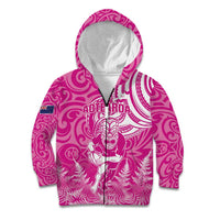 New Zealand Silver Fern Rugby All Pink Kid Hoodie Maori Tiki Player With Ta Moko Tribal - Polynesian Pride
