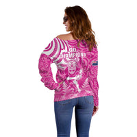 New Zealand Silver Fern Rugby All Pink Off Shoulder Sweater Maori Tiki Player With Ta Moko Tribal - Polynesian Pride