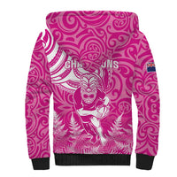 New Zealand Silver Fern Rugby All Pink Sherpa Hoodie Maori Tiki Player With Ta Moko Tribal - Polynesian Pride