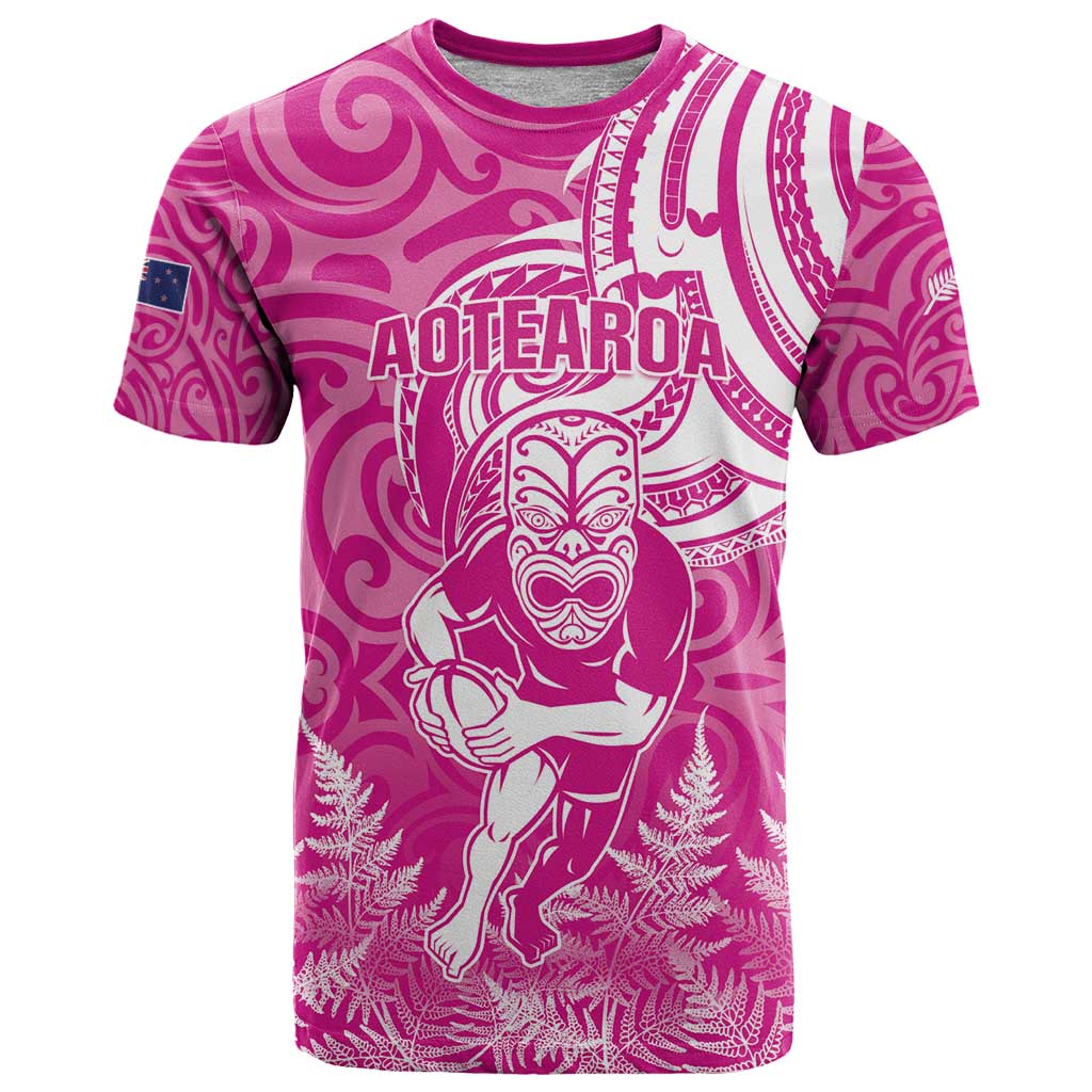 New Zealand Silver Fern Rugby All Pink T Shirt Maori Tiki Player With Ta Moko Tribal - Polynesian Pride