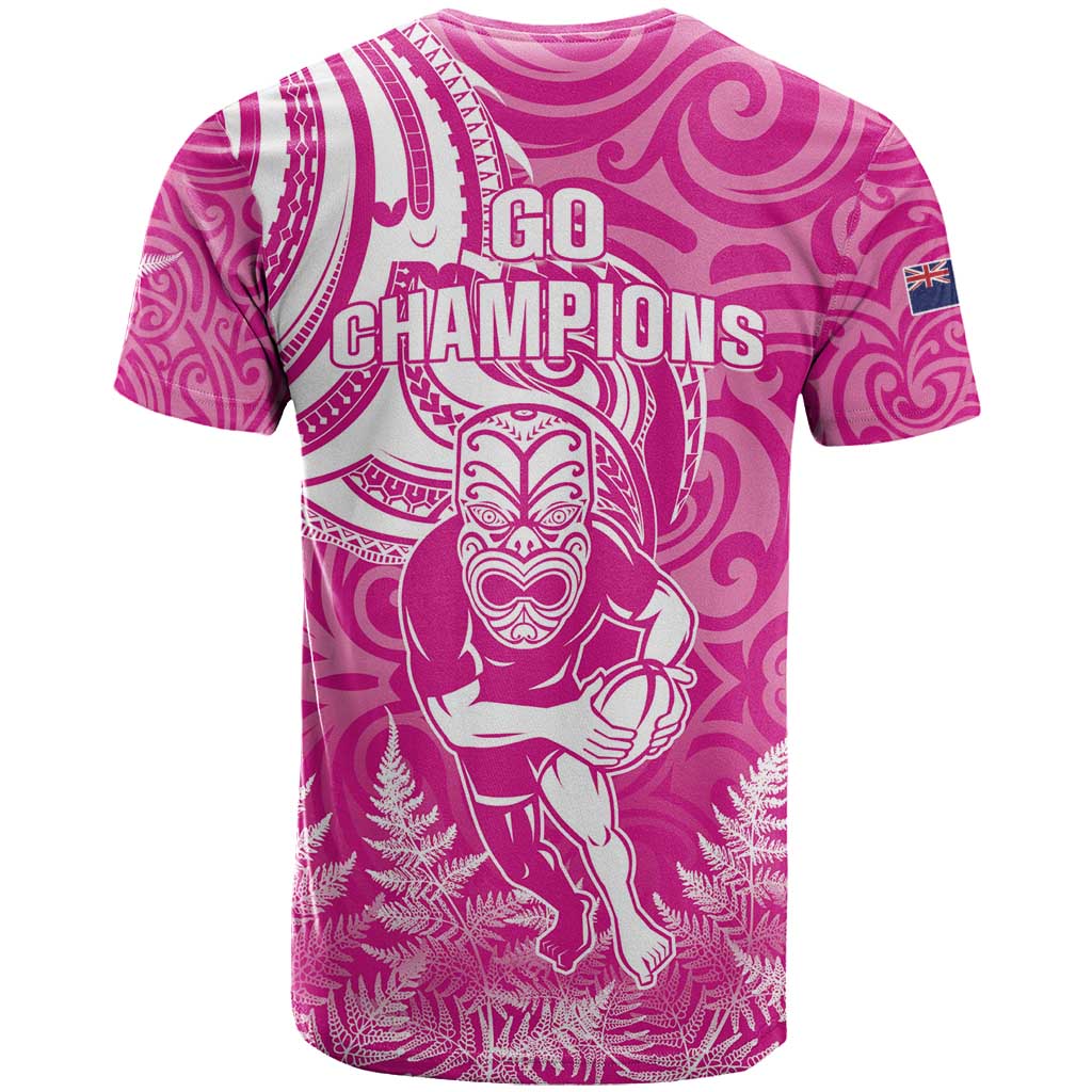New Zealand Silver Fern Rugby All Pink T Shirt Maori Tiki Player With Ta Moko Tribal - Polynesian Pride