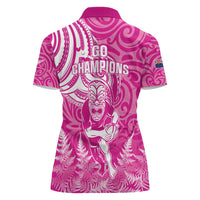 New Zealand Silver Fern Rugby All Pink Women Polo Shirt Maori Tiki Player With Ta Moko Tribal - Polynesian Pride