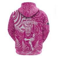 New Zealand Silver Fern Rugby All Pink Zip Hoodie Maori Tiki Player With Ta Moko Tribal - Polynesian Pride