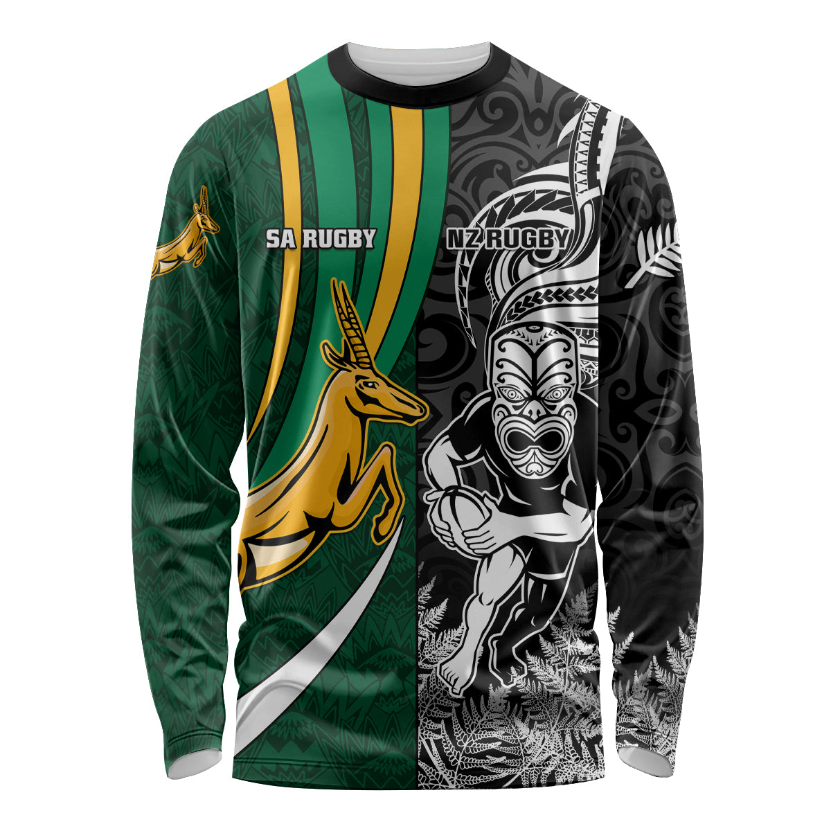 Custom New Zealand and South Africa Rugby Long Sleeve Shirt Silver Fern Protea Pattern World Cup 2023 LT01 Unisex Art - Polynesian Pride