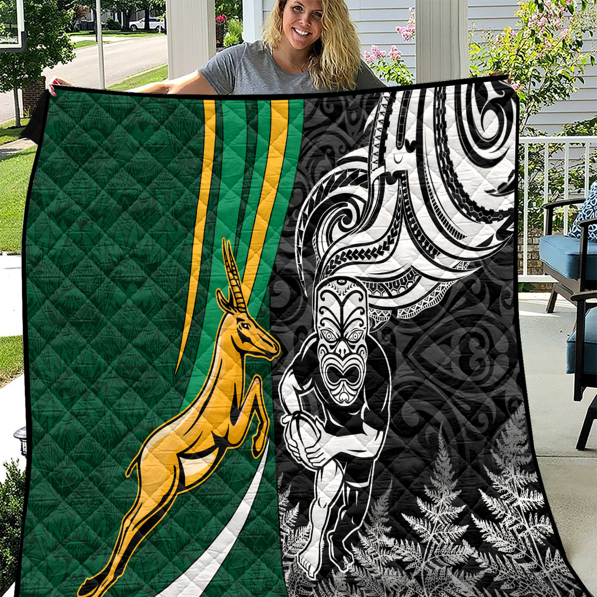 New Zealand and South Africa Rugby Quilt Silver Fern Protea Pattern World Cup 2023 LT01 Art - Polynesian Pride