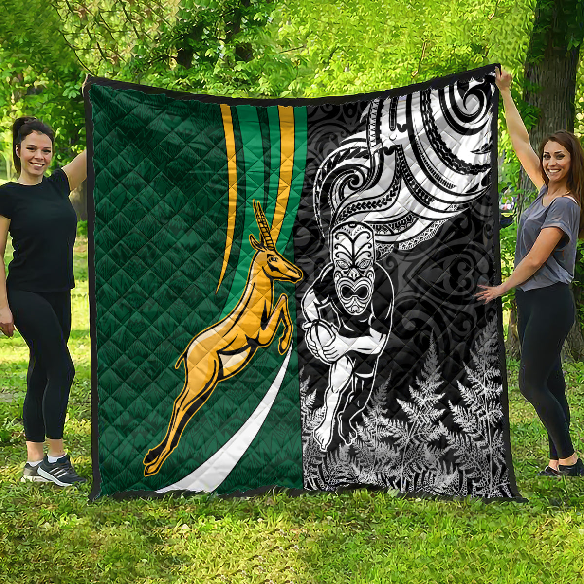New Zealand and South Africa Rugby Quilt Silver Fern Protea Pattern World Cup 2023 LT01 - Polynesian Pride