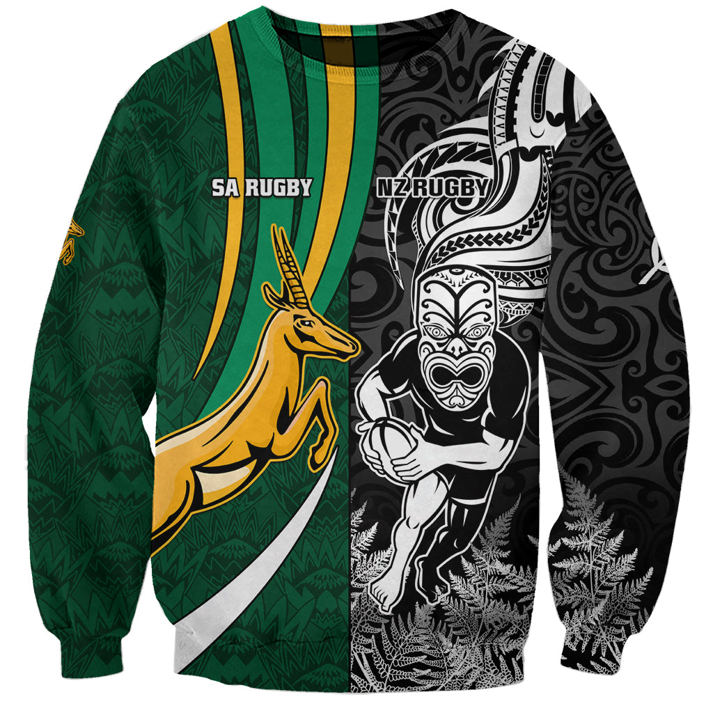 Custom New Zealand and South Africa Rugby Sweatshirt Silver Fern Protea Pattern World Cup 2023 LT01 Unisex Art - Polynesian Pride